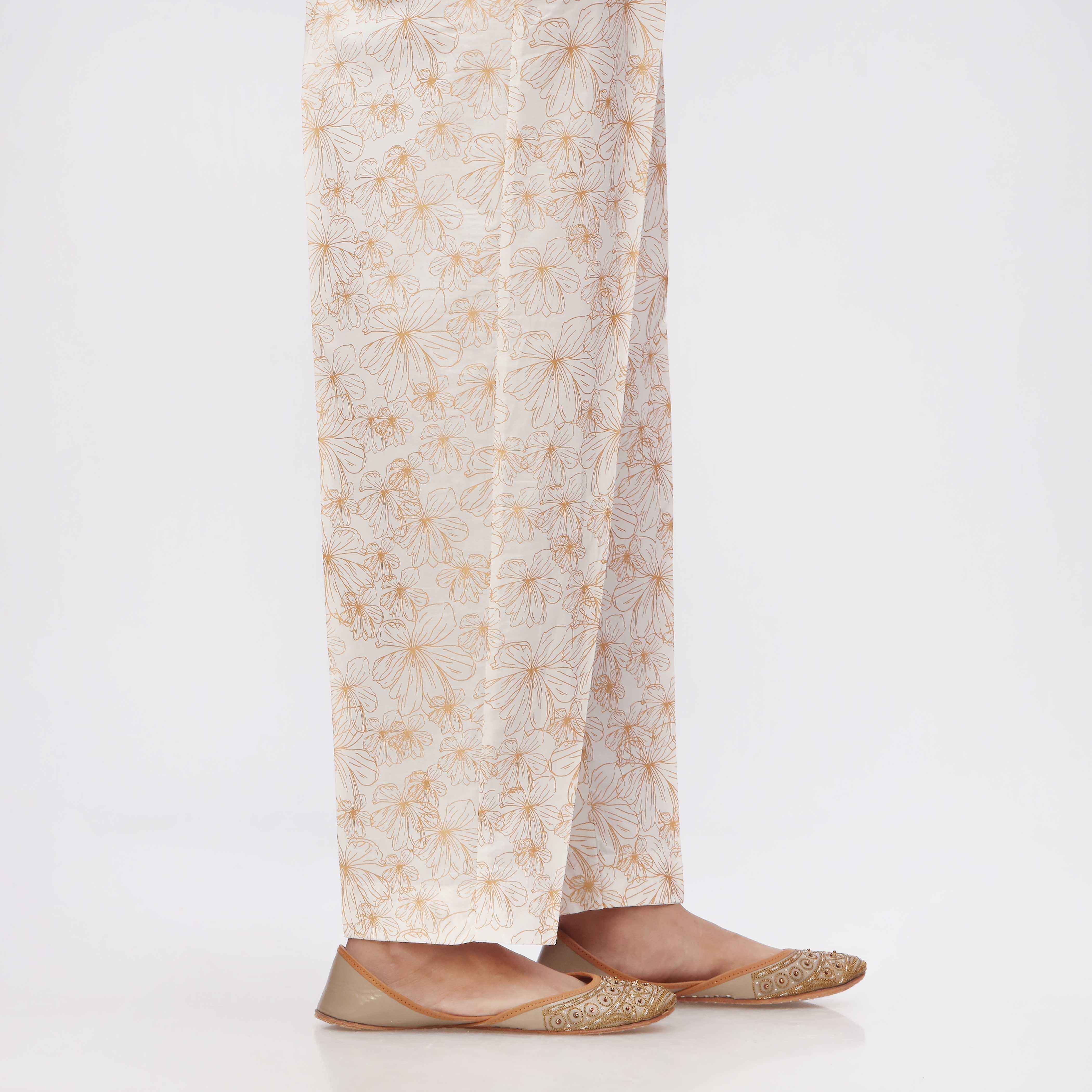 White Printed Cambric Slim Fit Trouser PS3552 - Image 2