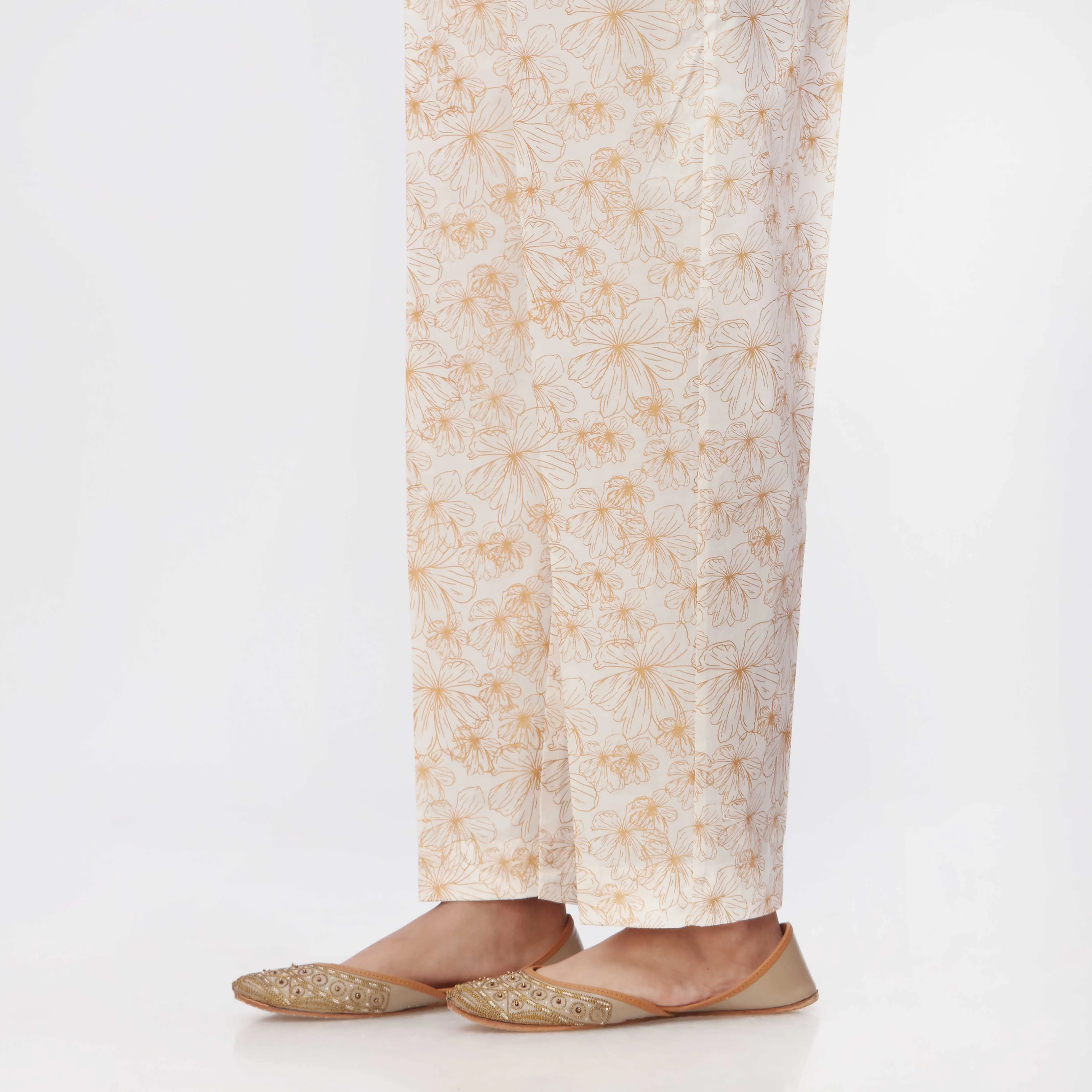 White Printed Cambric Slim Fit Trouser PS3552 - Image 3