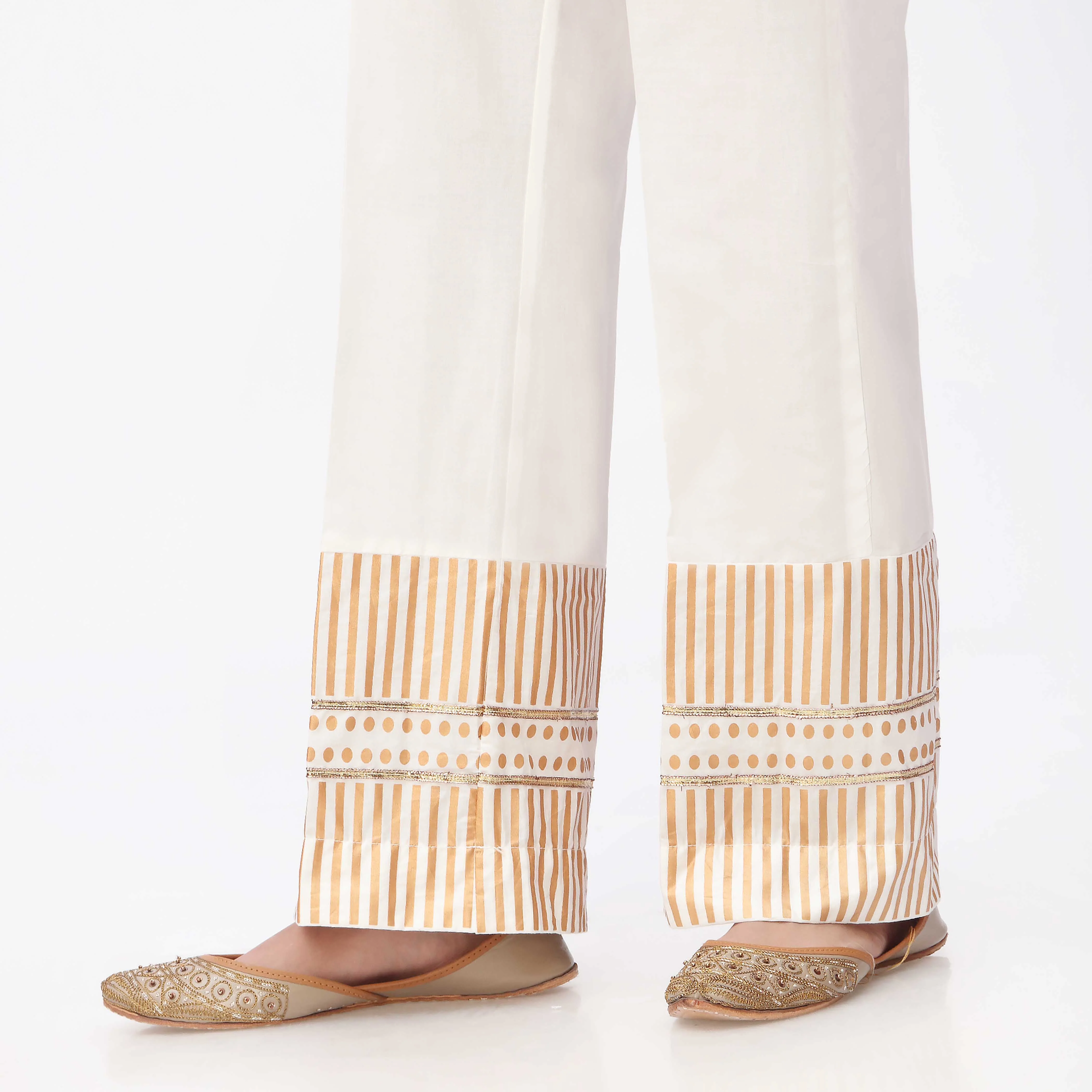 White Printed Cambric Straight Fit Trouser PS3547 - Image 2