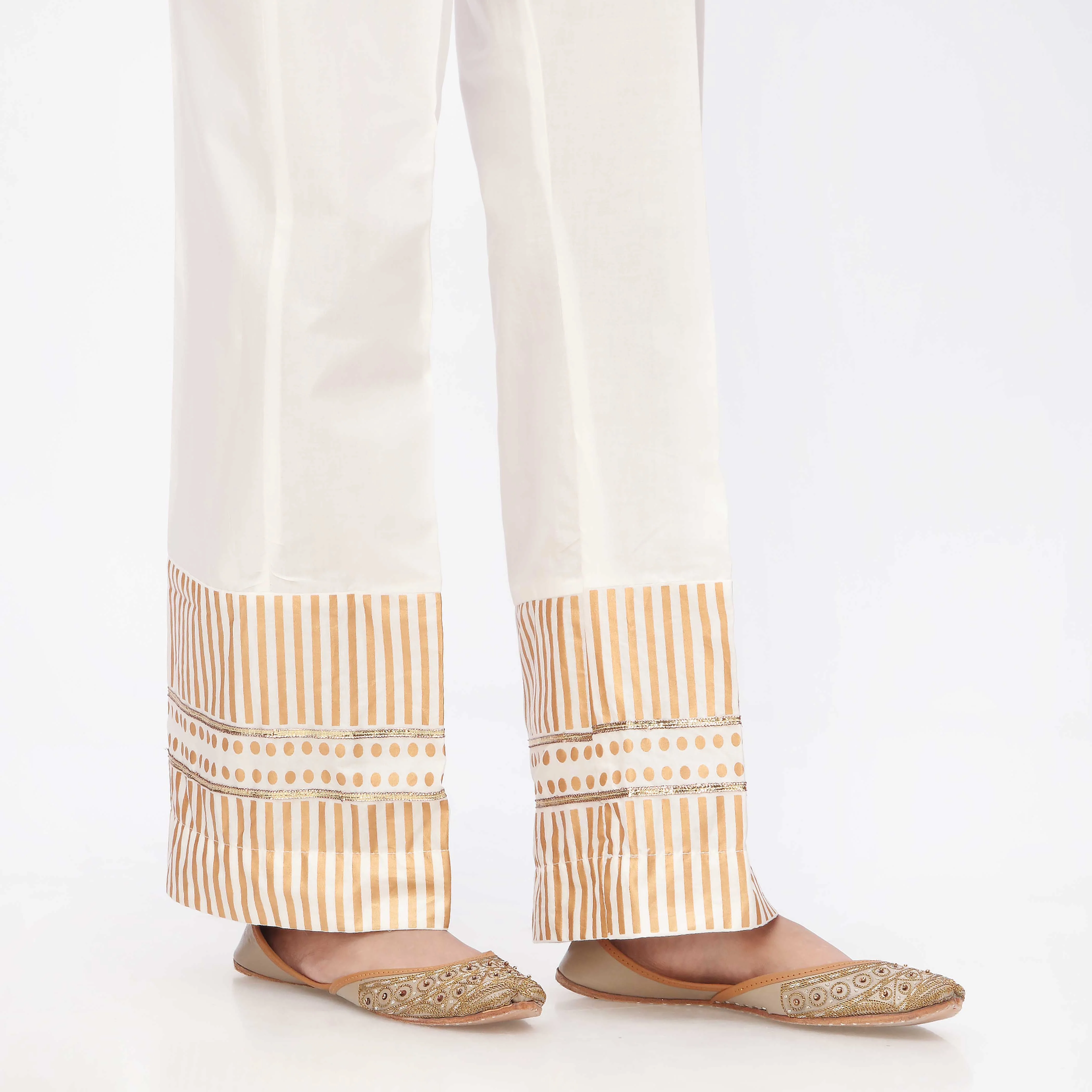 White Printed Cambric Straight Fit Trouser PS3547 - Image 3