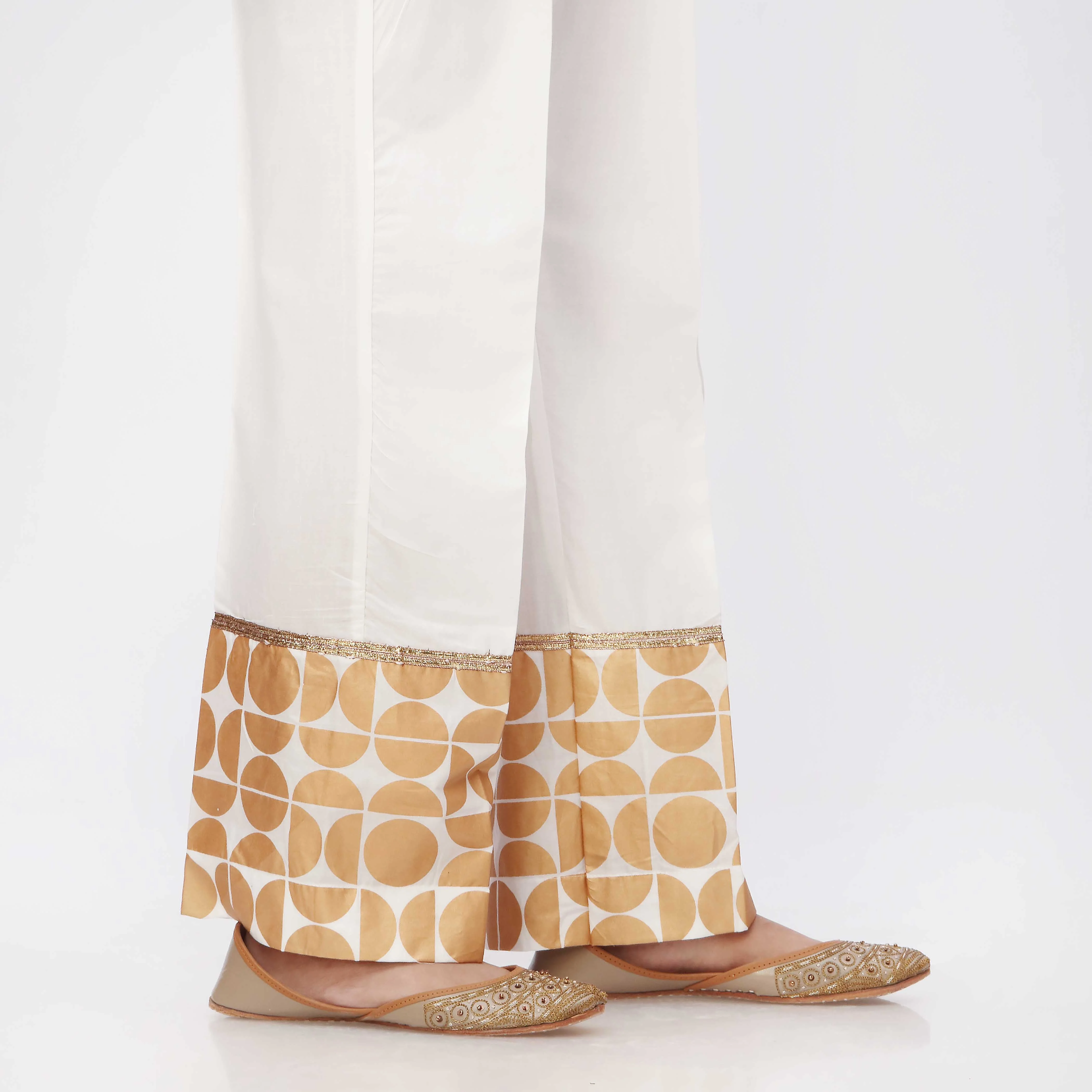 White Printed Cambric Straight Fit Trouser PS3548 - Image 3