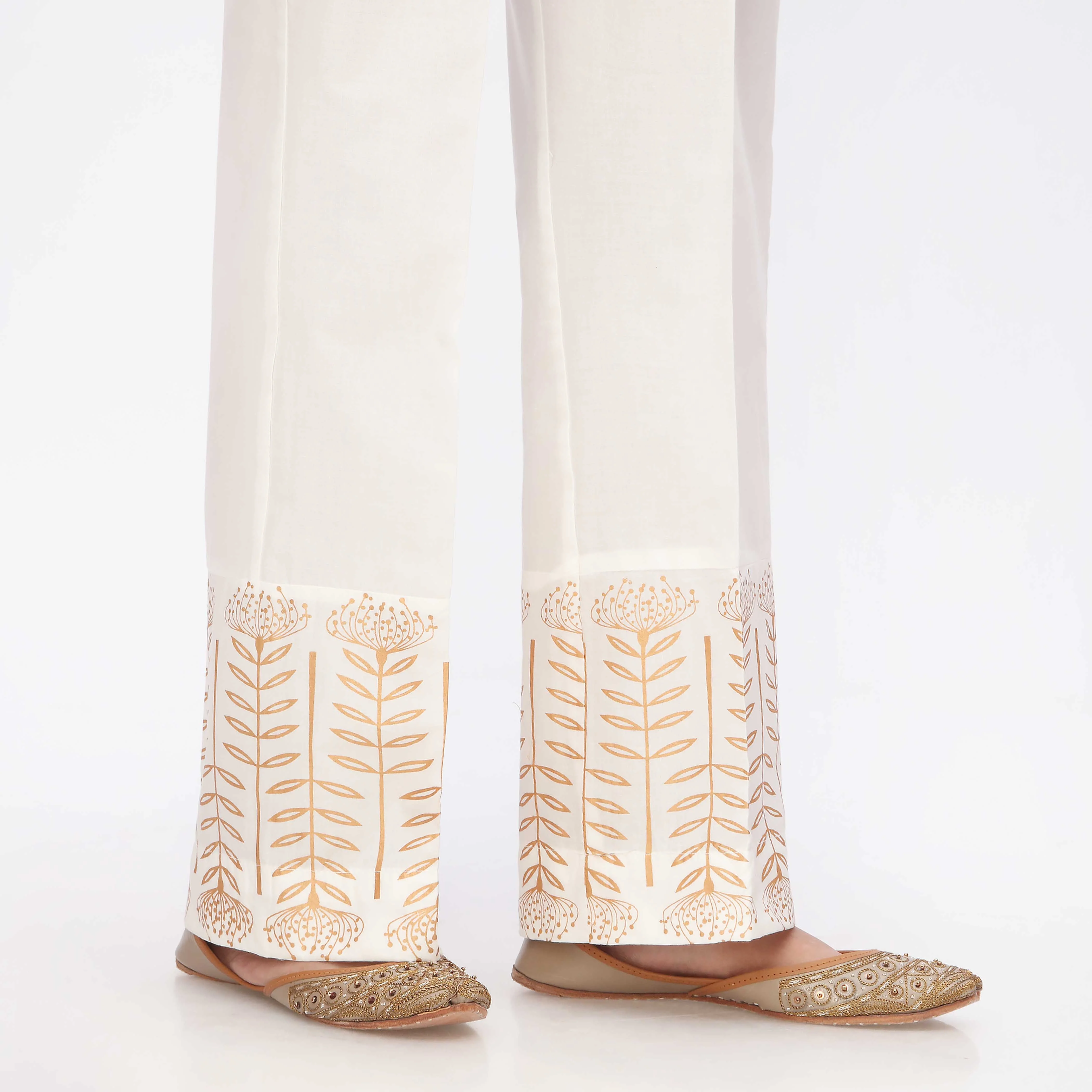 White Printed Cambric Straight Fit Trouser PS3549 - Image 3