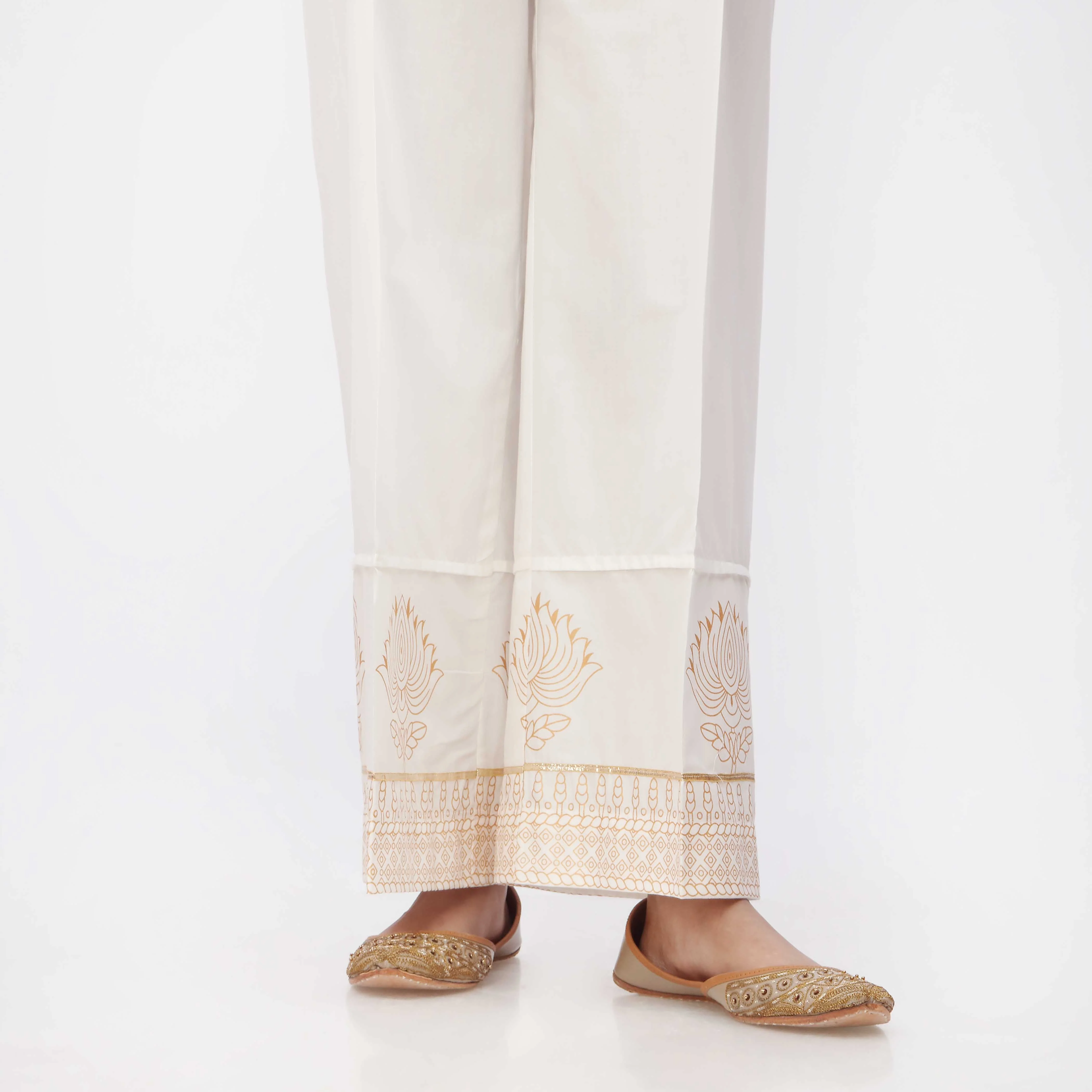 White Printed Cambric Straight Fit Trouser PS3551