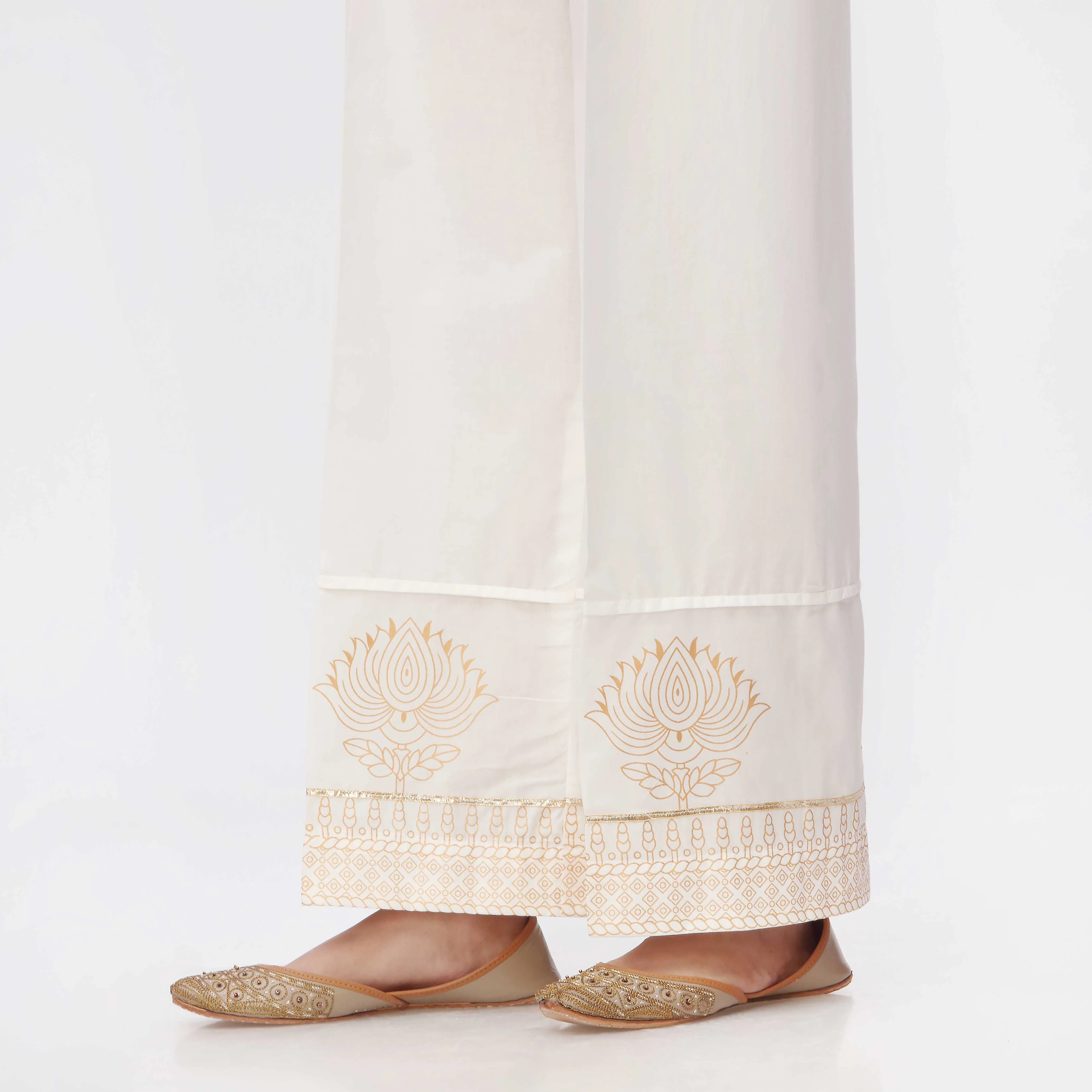 White Printed Cambric Straight Fit Trouser PS3551 - Image 2