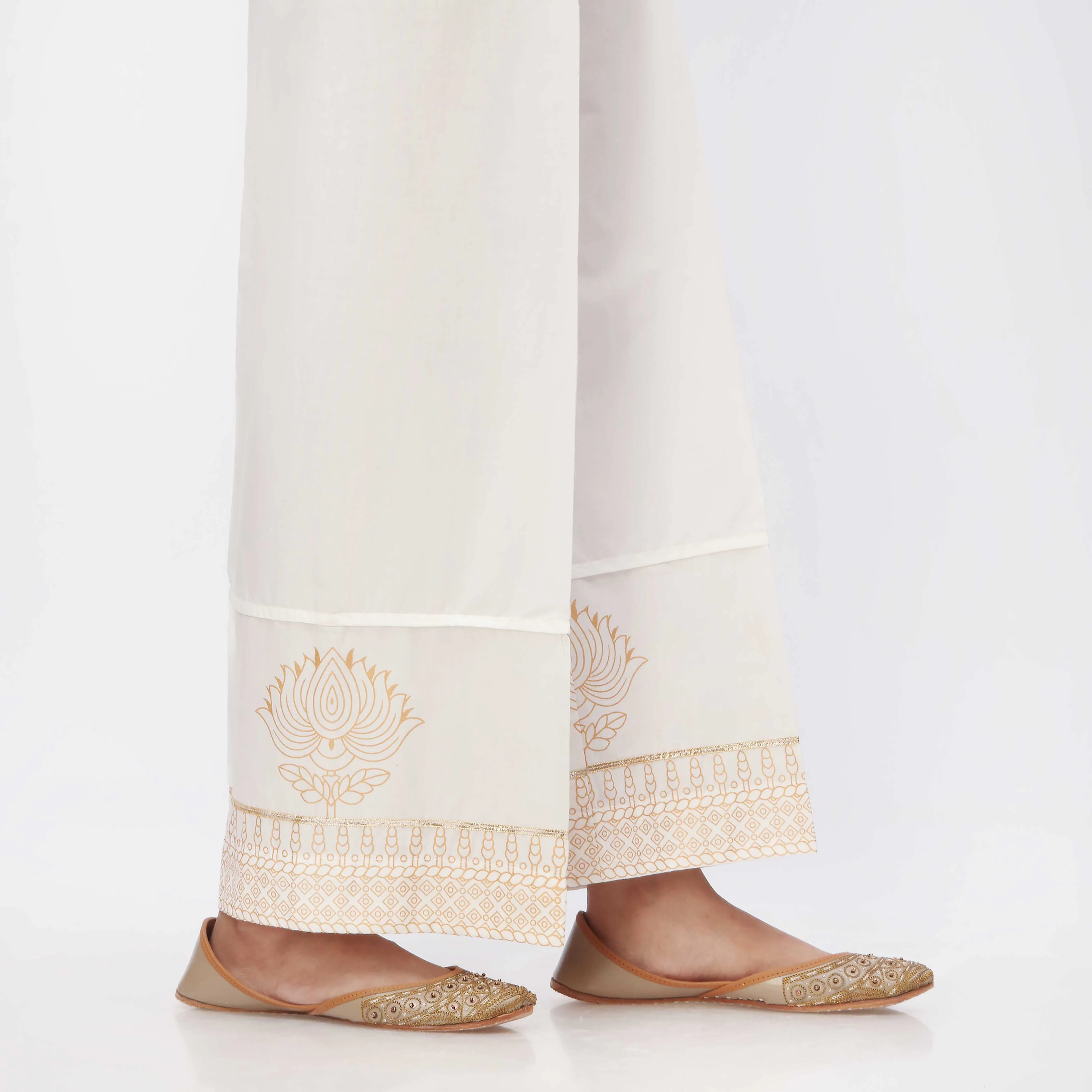 White Printed Cambric Straight Fit Trouser PS3551 - Image 3