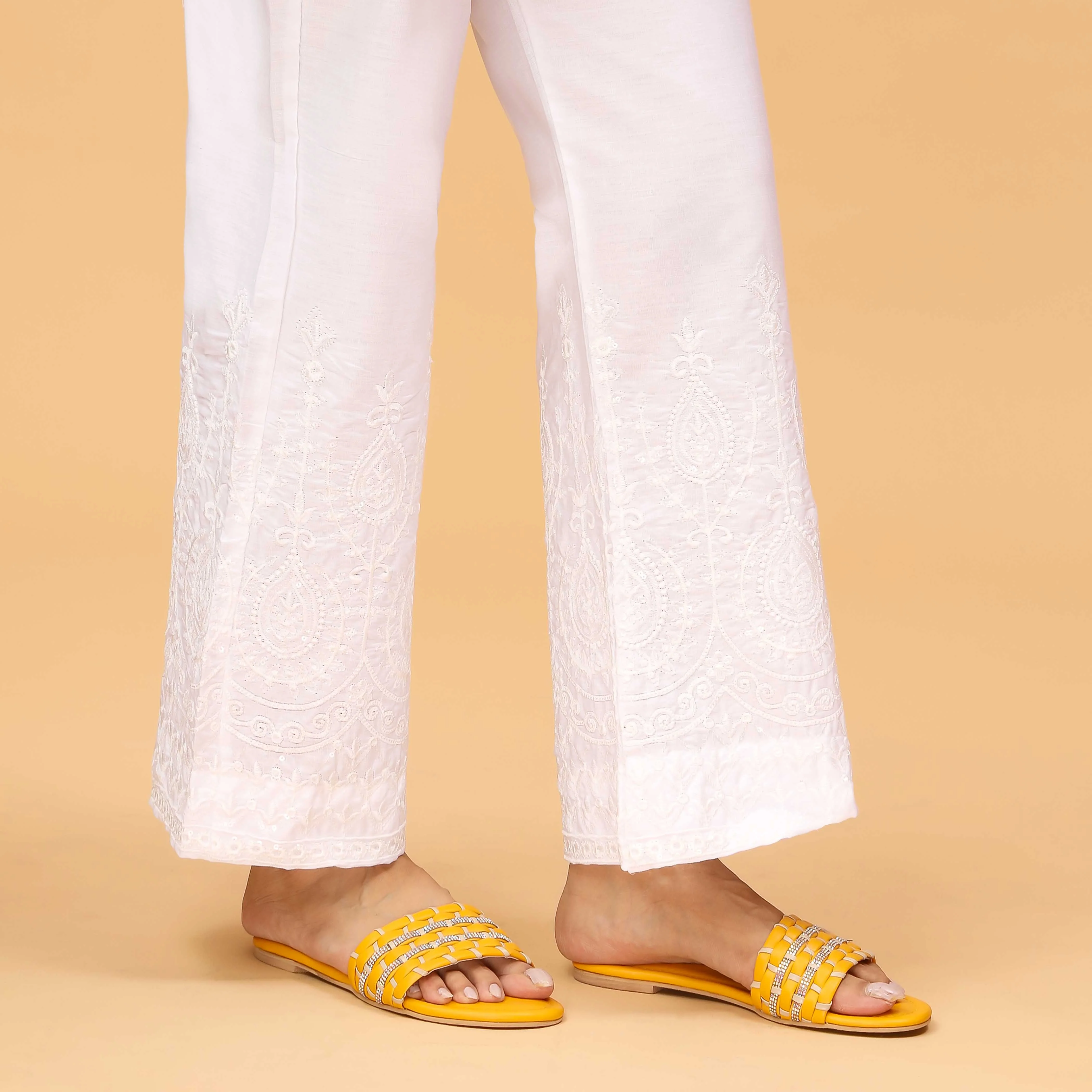 White Straight Fit Embellished Cambric Trouser PS4569 - Image 2