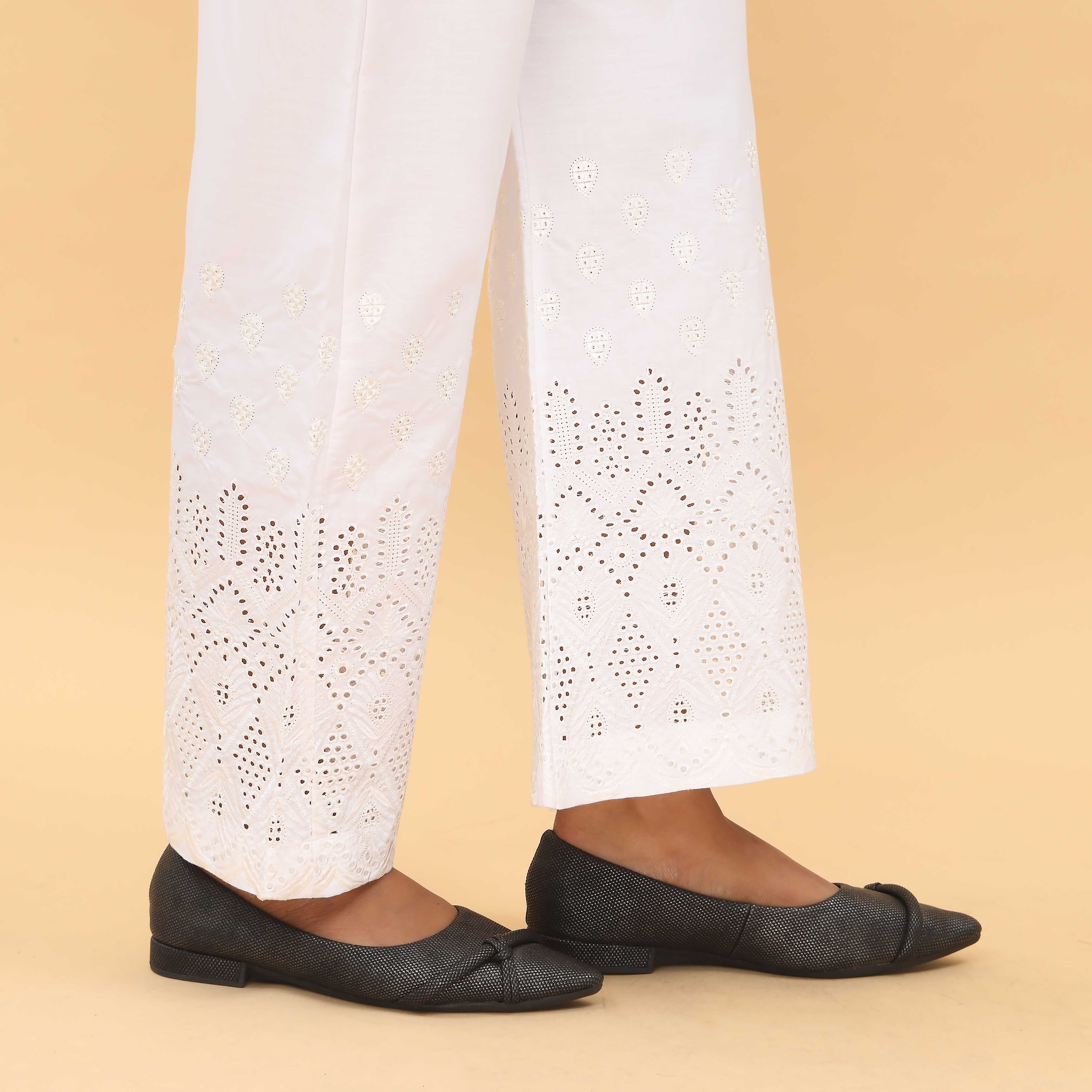 White Straight Fit Embellished Trouser PL4057 - Image 3