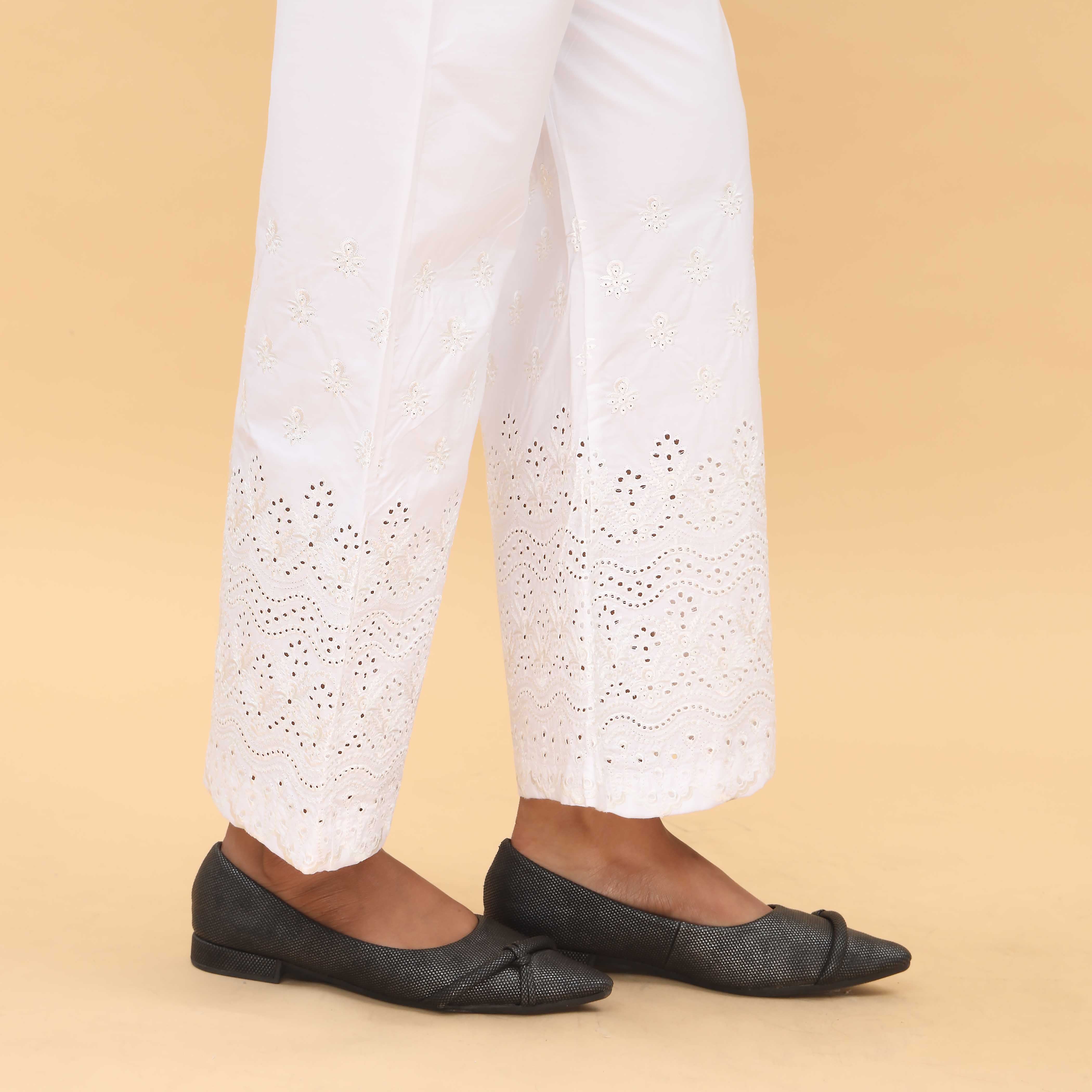 White Straight Fit Embellished Trouser PL4060 - Image 3