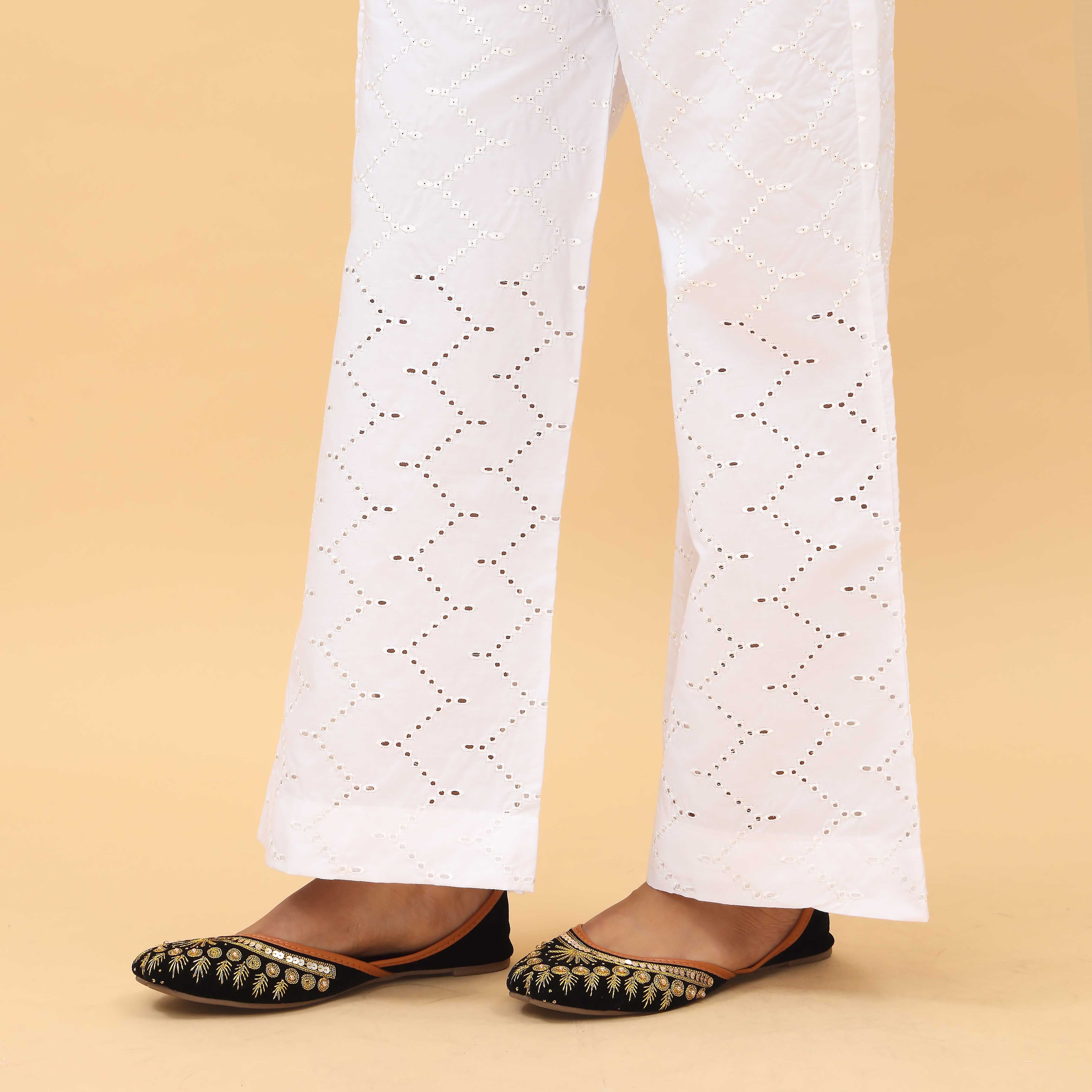 White Straight Fit Embellished Trouser PL4063 - Image 2