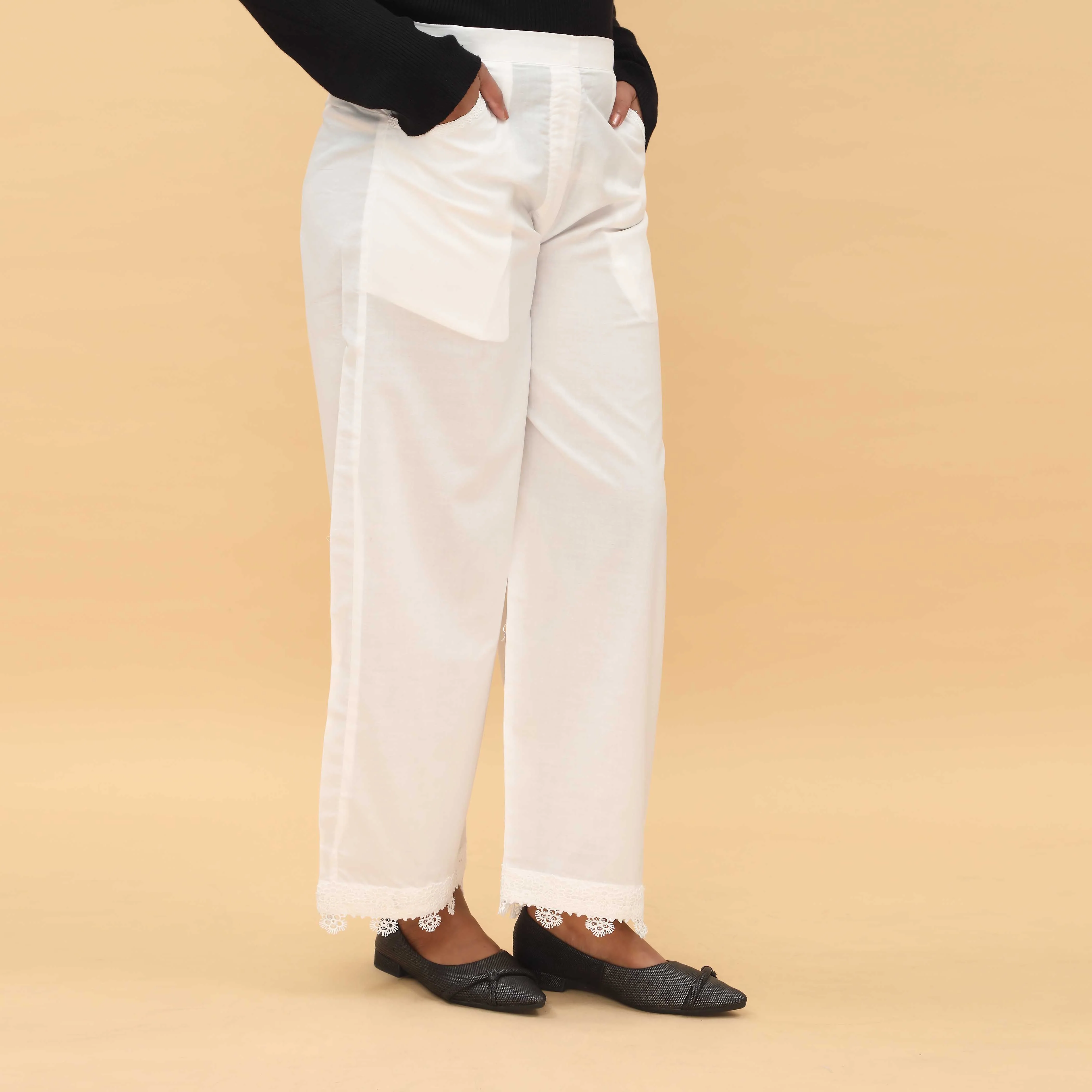 White Straight Fit Embellished Trouser PL5013 - Image 3