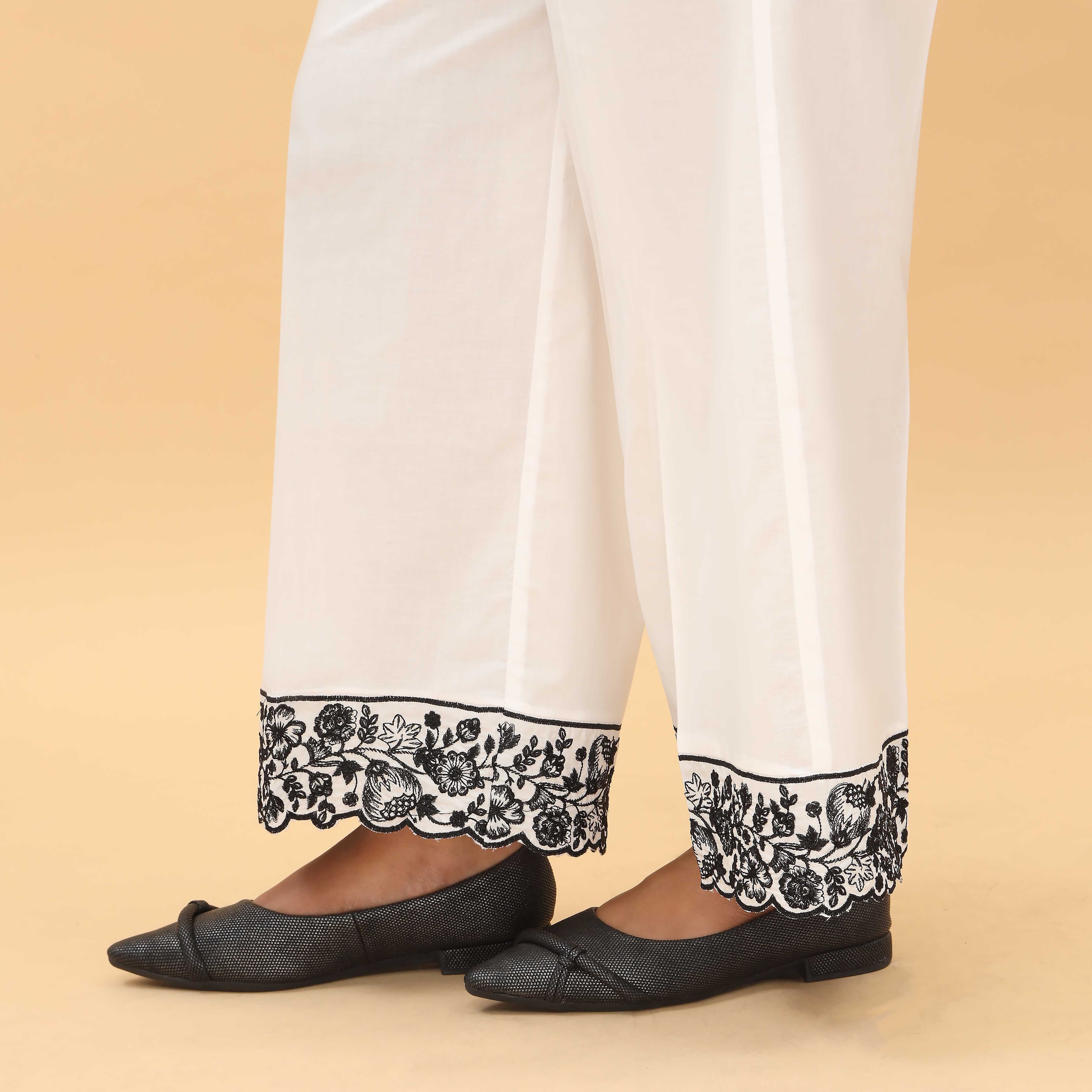 White Straight Fit Embellished Trouser PL5023 - Image 2