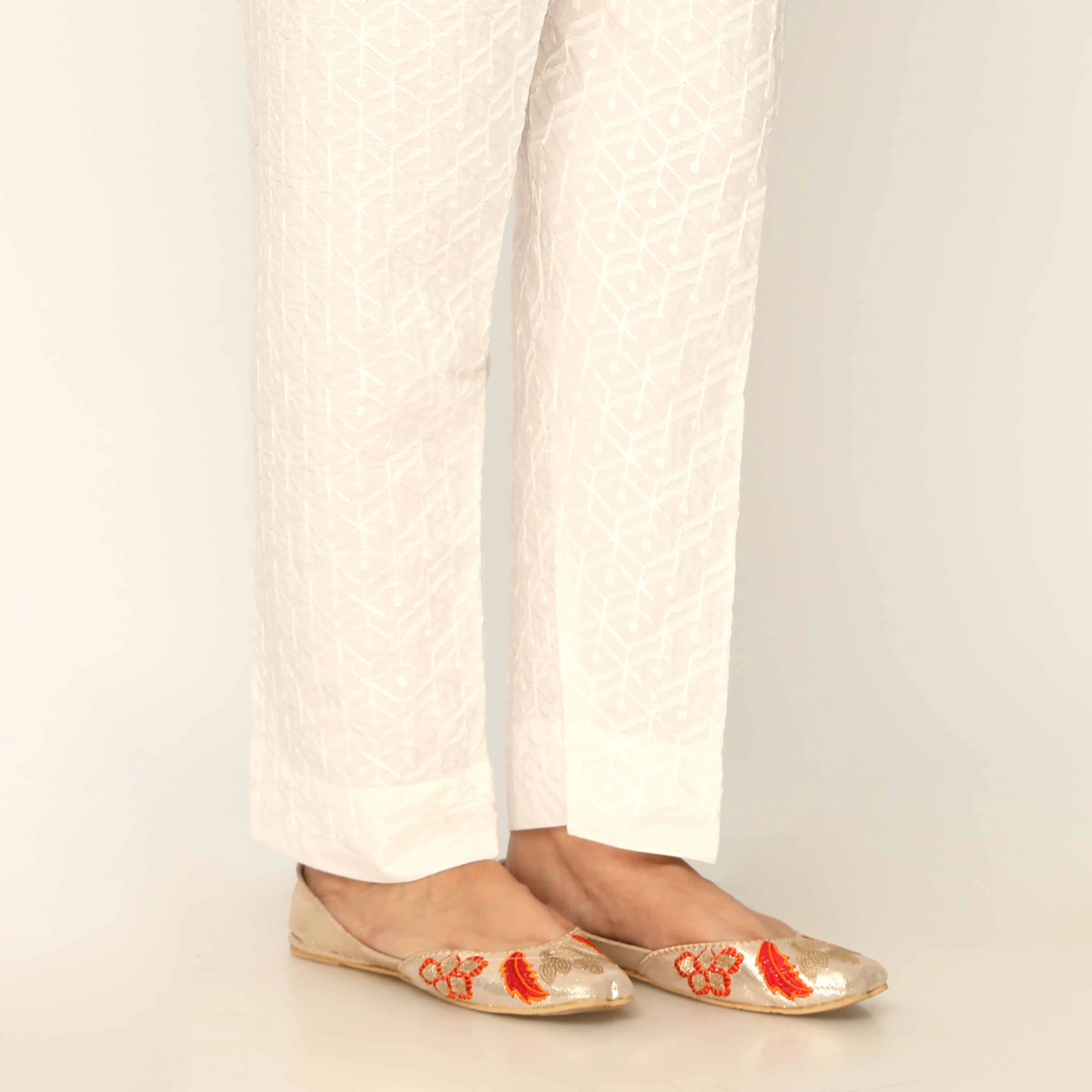 White Straight Fit Embellished Trouser PW9504 - Image 3