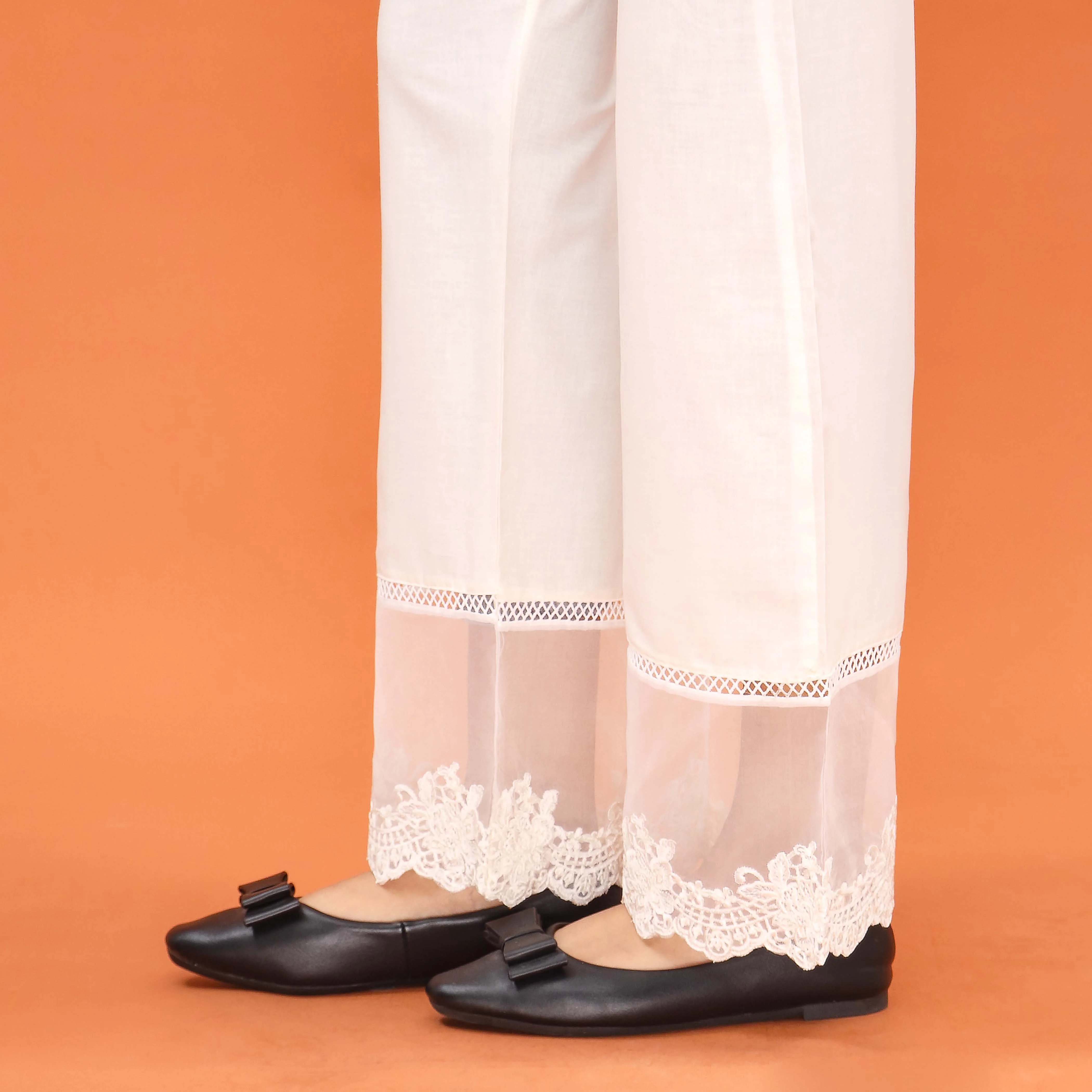 White Straight Fit Embroidered Trouser PL5011 - Image 3