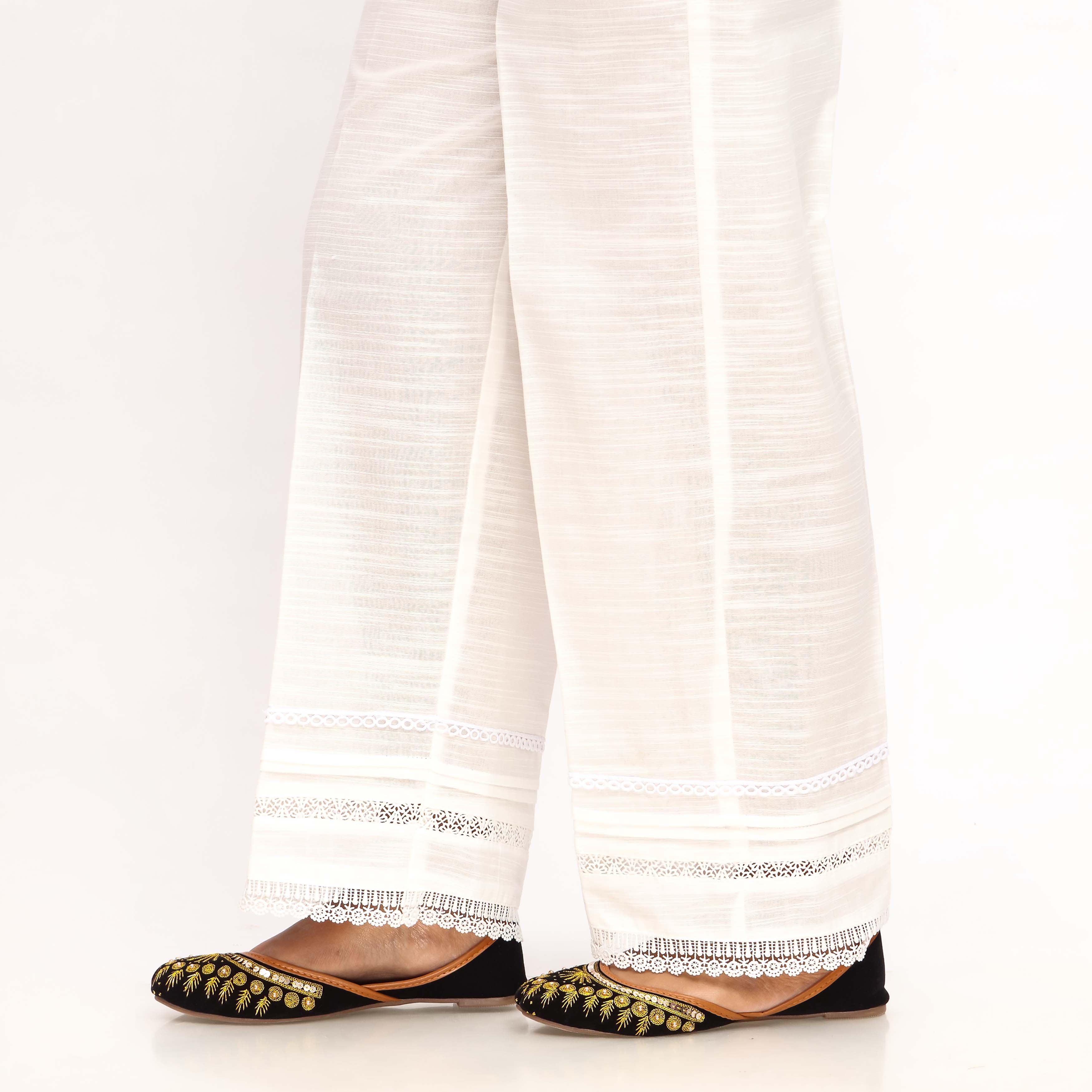 White Straight Fit Khaddar Embellished Trouser PW4504 - Image 2