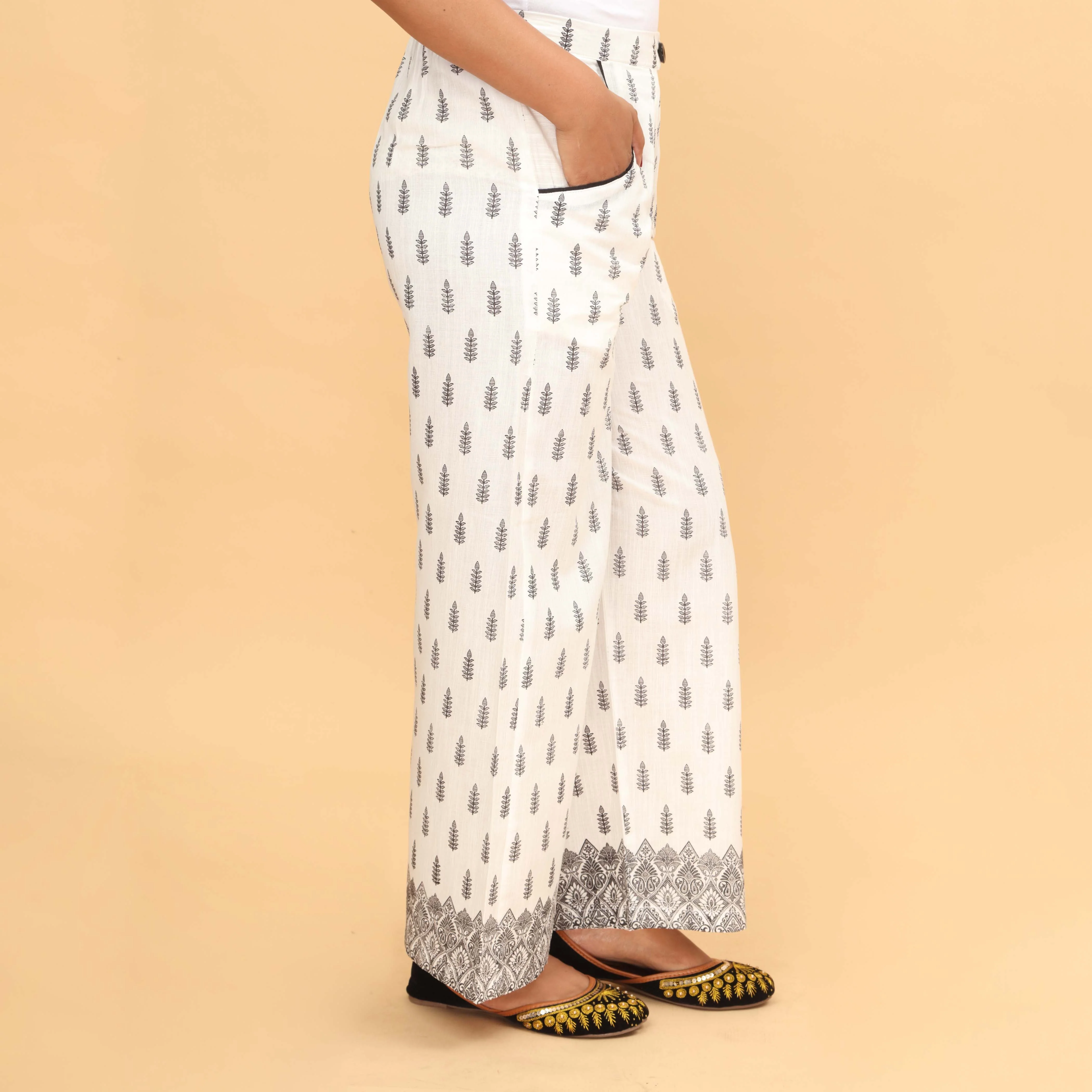 White Straight Fit Printed Trouser PW4506 - Image 2