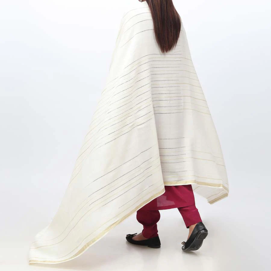 White Zari Border Shawl PW3709 - Image 2