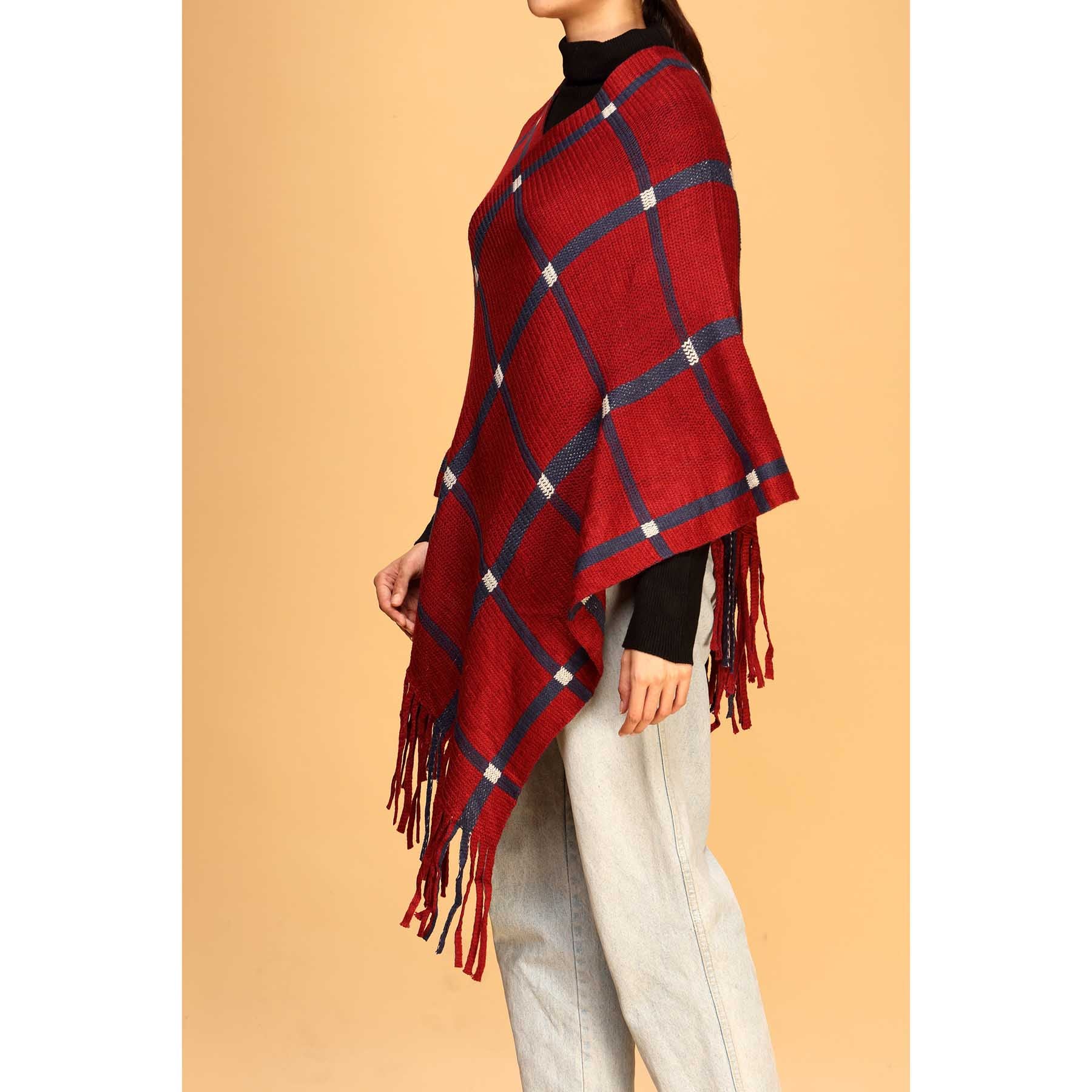 Maroon Winter Cape Shawl PW1817 - Image 2
