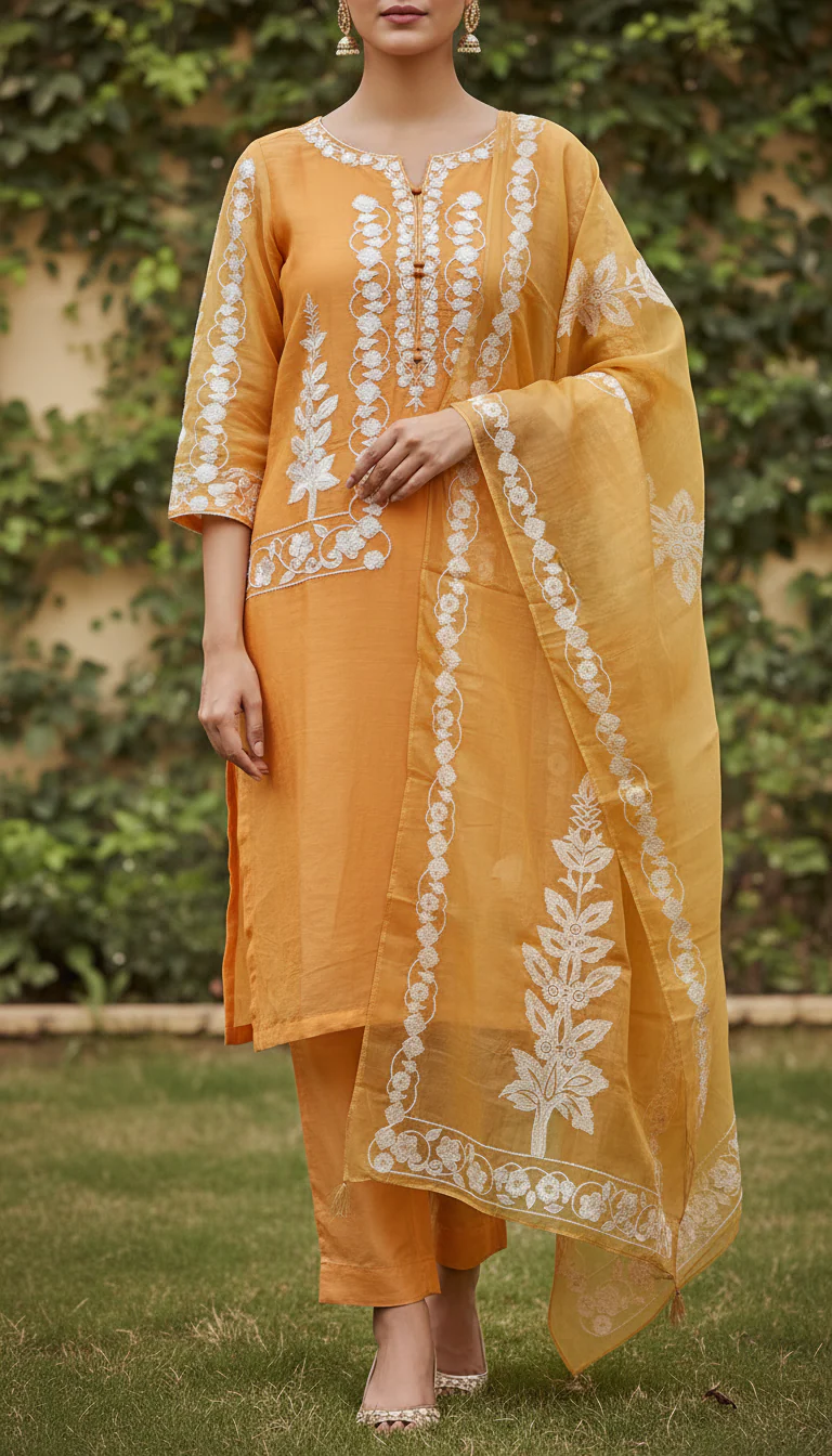3 PC Embroidered Chiffon Suit PW5260 - Image 2
