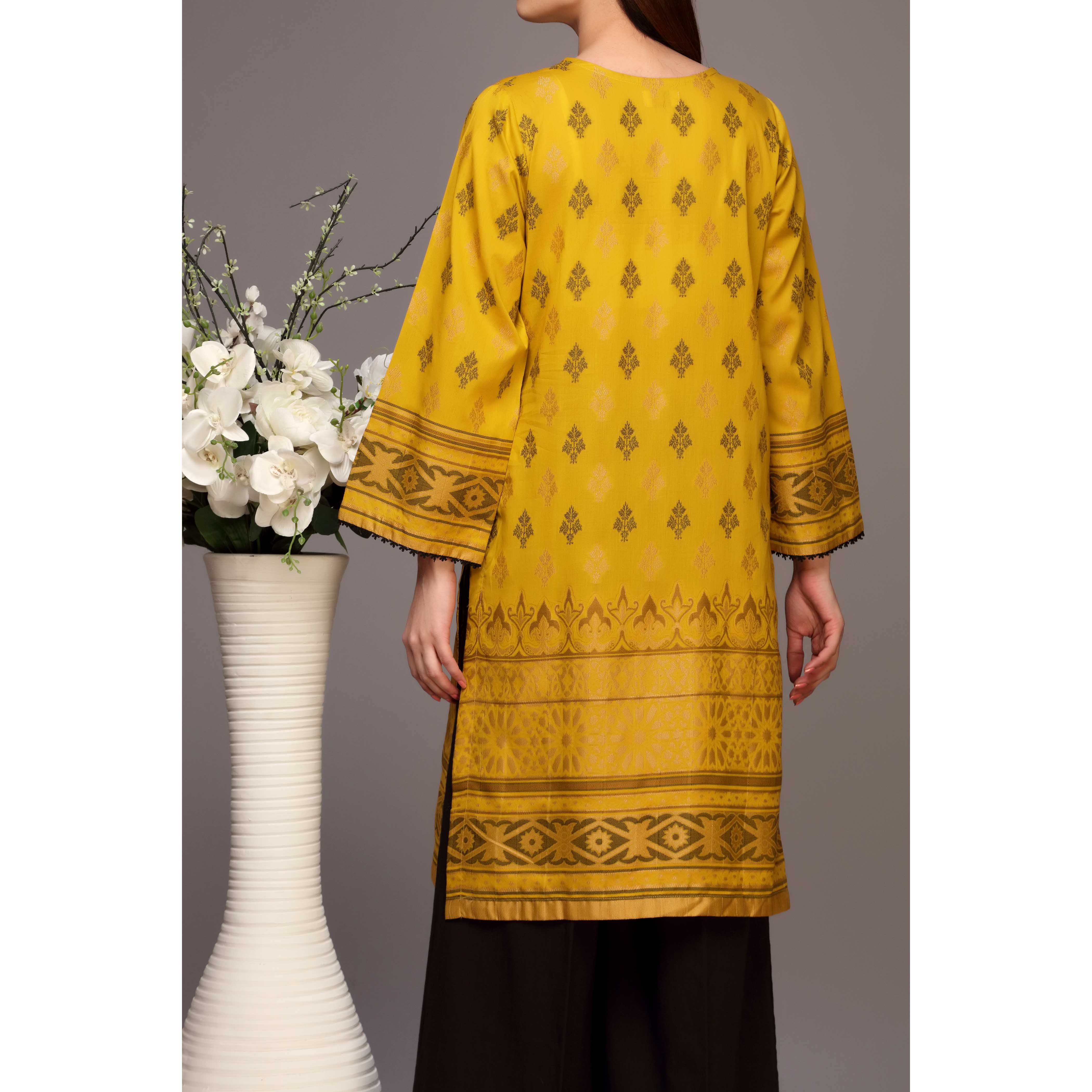 Yellow Color Jaquard Embellsihed Shirt PS2145 - Image 3
