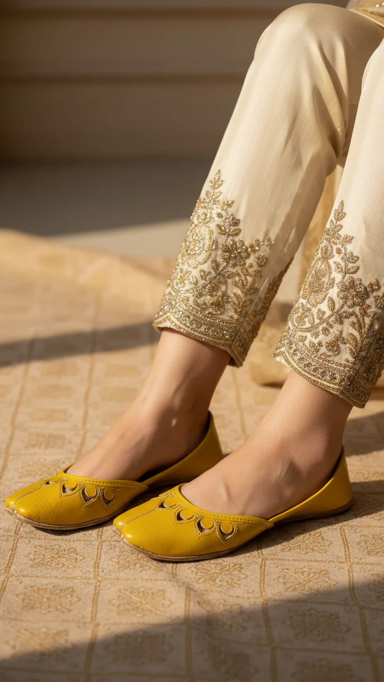 Yellow Leather Khussa For Women EC8678